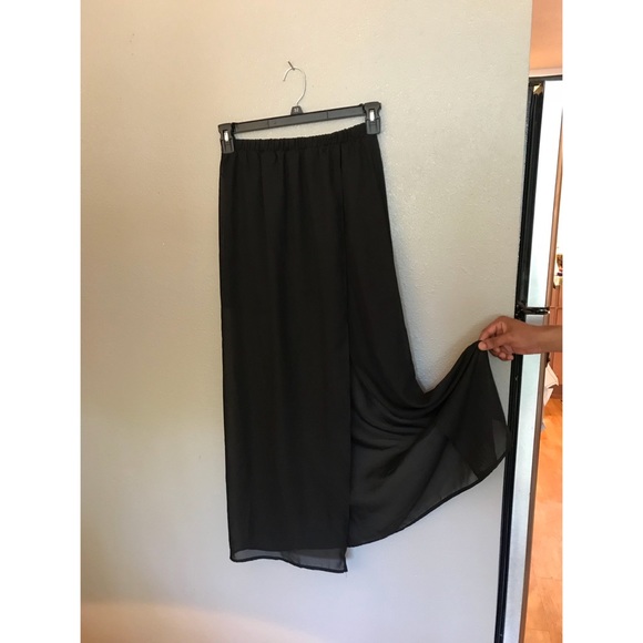 Black Chiffon Maxi Skirt w/ Mini Skirt Underneath - Picture 2 of 2